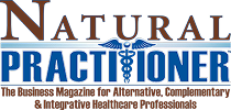 Logo of 'Natural Practitioner' magazine with text and medical symbols.