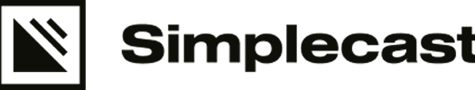 Simplecast logo with a black and white design