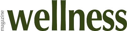 Text 'wellness magazine' in green on a white background
