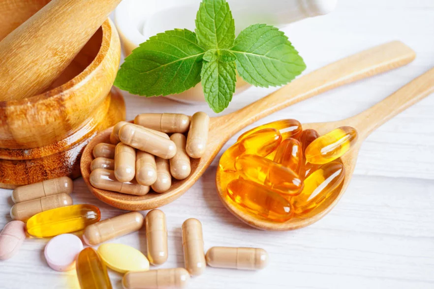 alternative medicine herbal organic capsule with vitamin e omega fish oil mineral drug with herbs leaf natural supplements for healthy good life